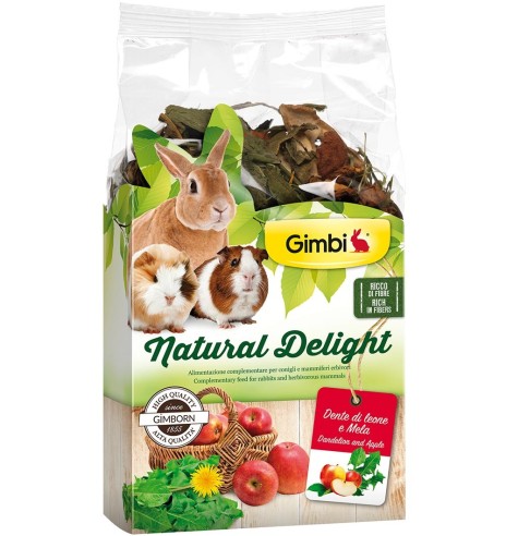 Подкормка Natural Delight с одуванчиками и яблоками (чипсы) - для кроликов и травоядных млекопитающих, 100 г (Gimbi)