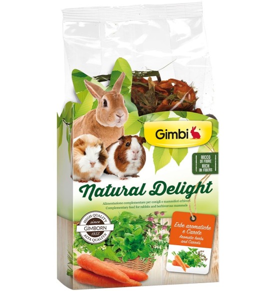 Natural Delight täeindtoit aromaatsete taimede ja porgandiga - küülikutele ja taimtoidulistele imetajatele, 100 g (Gimbi) Natural Delight täeindtoit aromaatsete taimede ja porgandiga - küülikutele ja taimtoidulistele imetajatele, 100 g (Gimbi)
