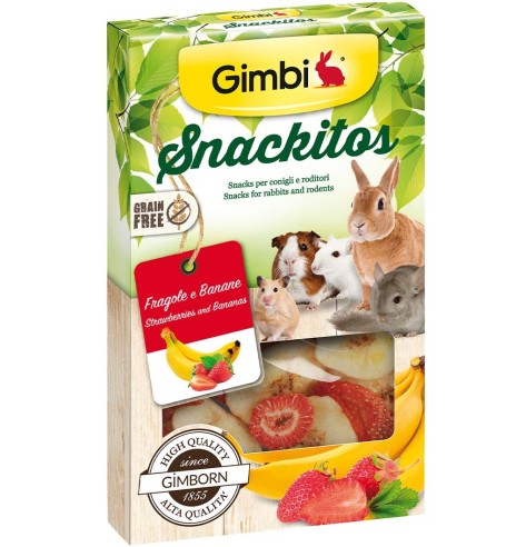 Snackitos клубничные и банановые чипсы - для кроликов и грызунов 60 г (Gimbi)