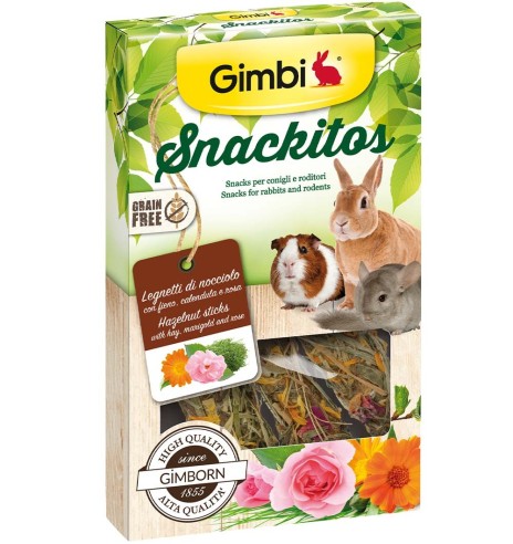 Snackitos палочки фундука с сеном, календулой и цветками розы - для кроликов и грызунов 45 г (Gimbi) (Gimbi)