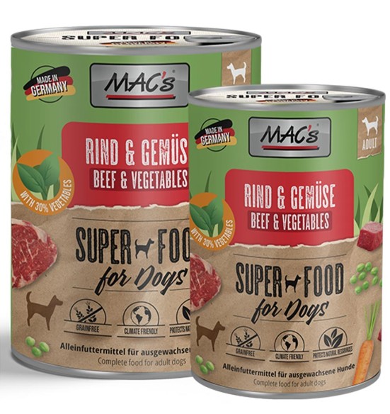 MAC's konserv koerale VEISELIHA (69%) ja KÖÖGIVILJADEGA teraviljavaba (Superfood MAC's Beef & Vegetables)