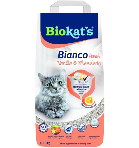 Kassiliiv Biokat's Bianco fresh, vanilje- ja mandarinilõhnaline, lõhnakaitse efekti ja uriinikontrolliga 10 kg