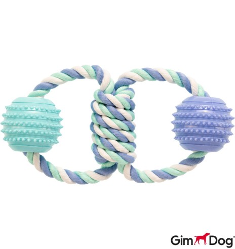 Веревочная игрушка для собак с петлямиб узлами и двумя шариками (GimDog)