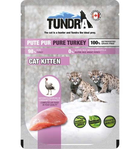 TUNDRA консервированный корм для котят С ИНДЕЙКОЙ (98,8%), беззерновой, пакетик 85 г