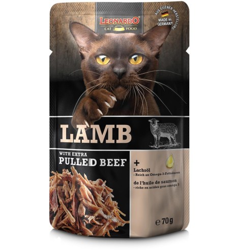 LEONARDO консервированный корм для кошек паштет из баранины с рваной говядиной, в пакетике
