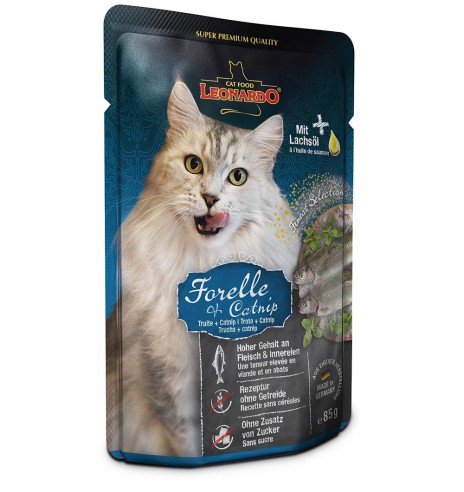 LEONARDO CLASSIC консервированный корм для кошек, с форелью и кошачьей мятой, в пакетике