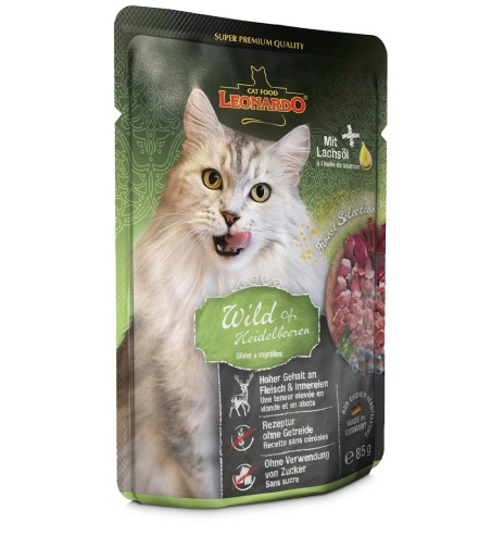 LEONARDO консервированный корм для кошек, с мясом дичи и черникой, в пакетике
