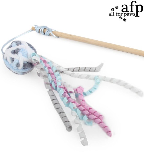 Mänguasi kassile ridvaga, lõngast Woolly Ball - Blue (AFP - Knotty Habit)