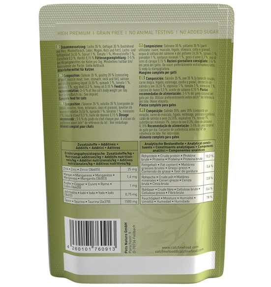 Classic N°5 LÕHE ja KODULINNULIHAGA (71%), teraviljavaba kassieine kotike (Catz Finefood)