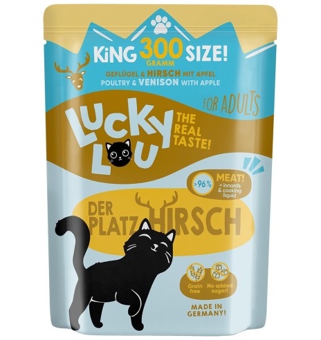 Lucky Lou беззерновой консервированный корм для кошек с домашней птицей и олениной, в пакетике