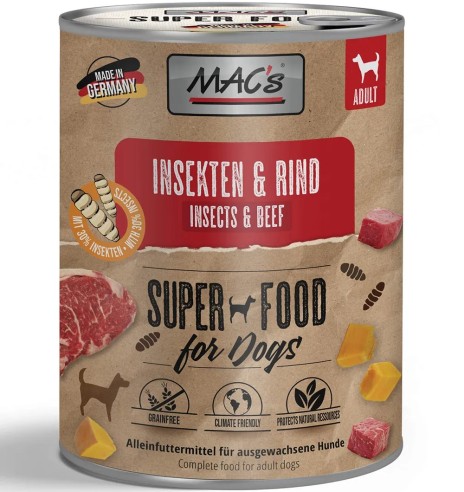 MAC's koerakonserv PUTUKATE, VEISELIHA ja KÕRVITSAGA teraviljavaba (Superfood MAC's Dog Insects & Beef)