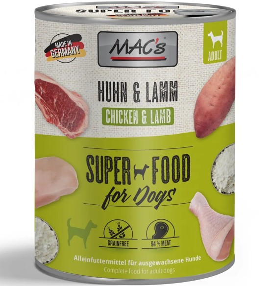 MAC's koerakonserv KANA- ja LAMBALIHAGA teraviljavaba (Superfood MAC's Dog Chicken & Lamb)