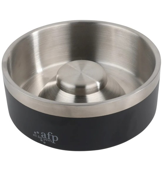 Миска для медленного кормления, чёрная Slow Feeding Stainless Bowl (AFP - Lifestyle 4 Pets)
