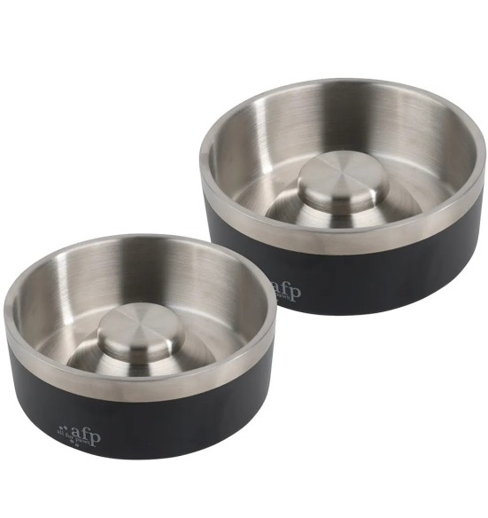 Миска для медленного кормления, чёрная Slow Feeding Stainless Bowl (AFP - Lifestyle 4 Pets)