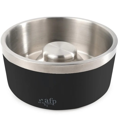 Миска для медленного кормления, чёрная Slow Feeding Stainless Bowl (AFP - Lifestyle 4 Pets)