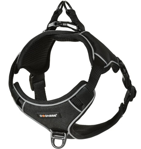 Шлейка для собаки, со светоотражающей лентой и мягкой подкладкой, черная Harness Dogness