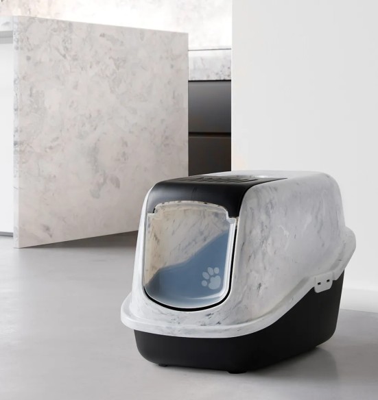 Кошачий туалет, белый/чёрный Nestor Marble (Savic)