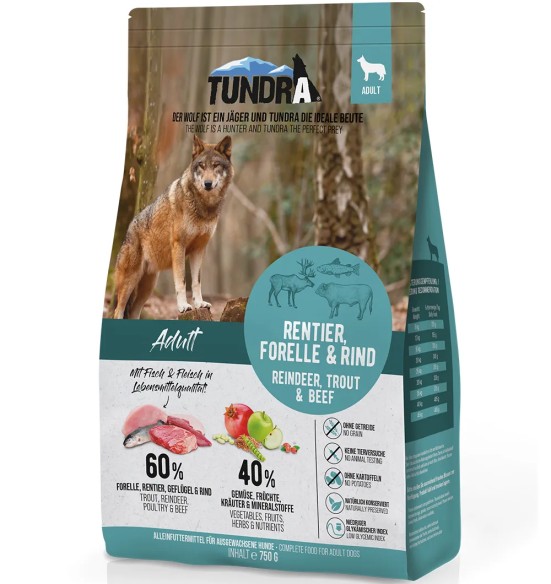 TUNDRA kuivtoit koertele PÕHJAPÕDRALIHA, FORELLI JA VEISELIHAGA, teraviljavaba