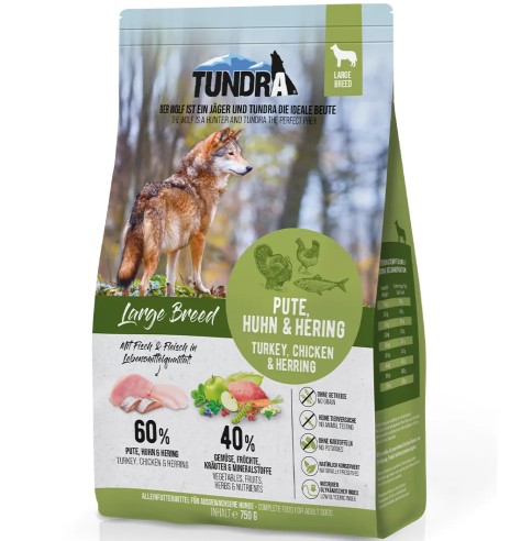 Сухой корм TUNDRA для собак КРУПНЫХ ПОРОД, индейка, курица и сельдь, беззерновой (Large Breed)