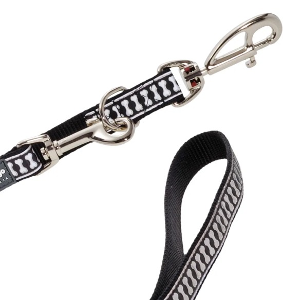 Поводок многофункциональный, со светоотражающим рисунком Reflective Bones Black (Red Dingo)