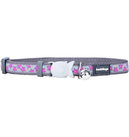 Ошейник для кошек с вытканным дизайнерским узором Stars Hot Pink on Cool Grey (Red Dingo)