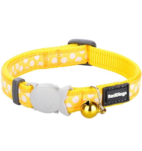 Ошейник для кошек с вытканным дизайнерским узором White Spots on Yellow (Red Dingo)