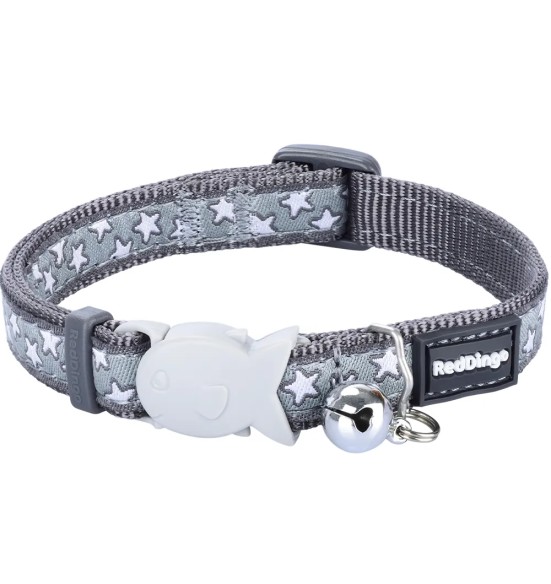 Ошейник для кошек с вытканным дизайнерским узором Stars White on Cool Grey (Red Dingo)