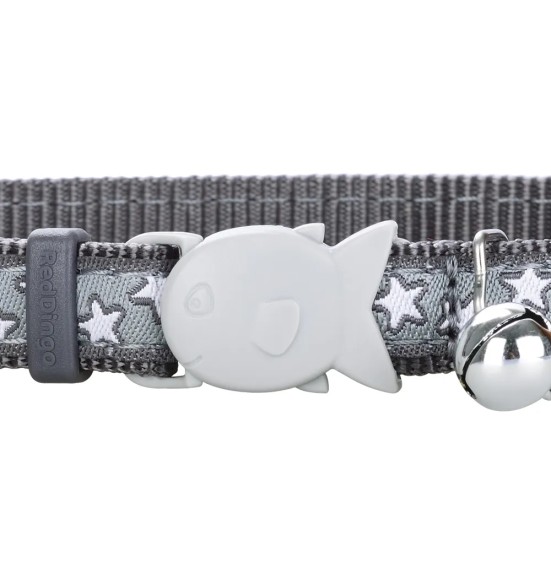 Ошейник для кошек с вытканным дизайнерским узором Stars White on Cool Grey (Red Dingo)