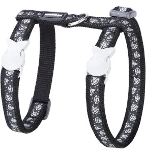 Шлейка и поводок для кошек, с вытканным дизайнерским узором White Stars on Cool Grey (Red Dingo) – Шлейки и прогулочные поводки для кошек – Red Dingo – Valgekihv 2