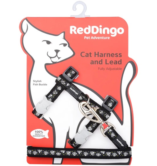 Шлейка и поводок для кошек, с вытканным дизайнерским узором Diamond Black (Red Dingo)