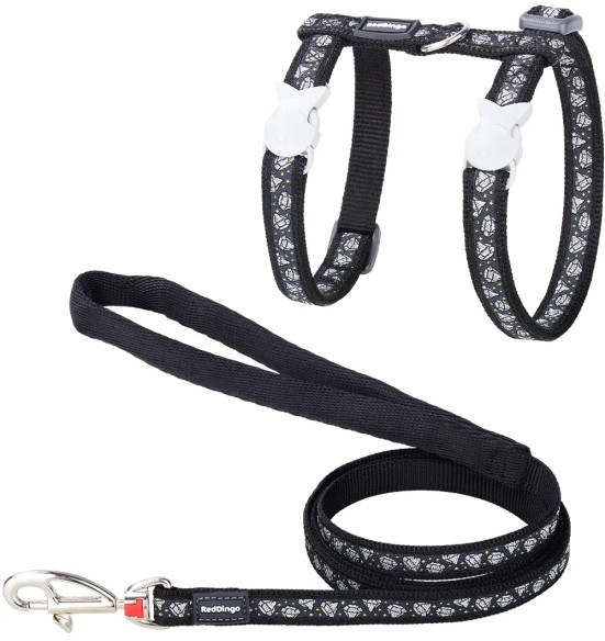Шлейка и поводок для кошек, с вытканным дизайнерским узором Diamond Black (Red Dingo)