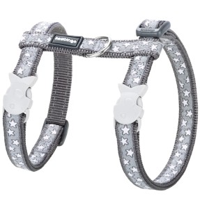 Текстильный поводок и шлейка для кошек с дизайнерским принтом White Spots on Red (Red Dingo) – Шлейки и прогулочные поводки для кошек – Red Dingo – Valgekihv 2