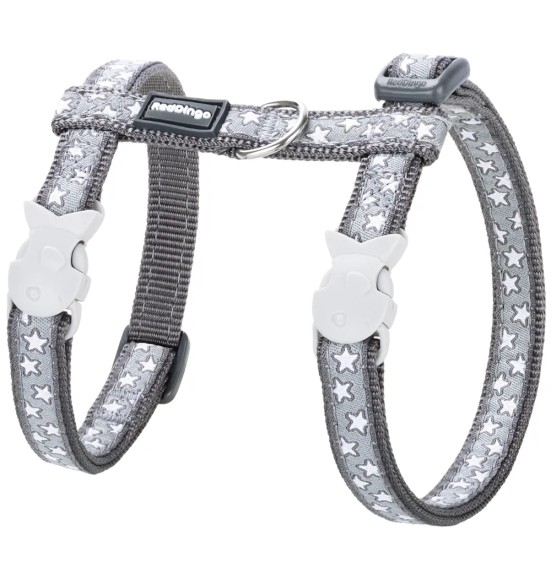 Шлейка и поводок для кошек, с вытканным дизайнерским узором White Stars on Cool Grey (Red Dingo)