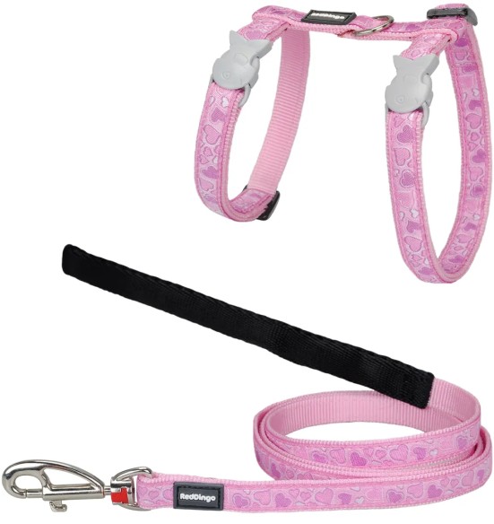Текстильный поводок и шлейка для кошек с дизайнерским принтом Breezy Love Pink (Red Dingo)
