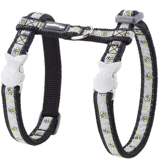 Traksid ja jalutusrihm kassile, disainmustriga Bumble Bee Black (Red Dingo)