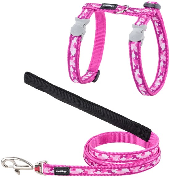 Traksid ja jalutusrihm kassile, disainmustriga Camouflage Hot Pink (Red Dingo)