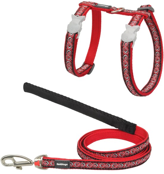 Текстильный поводок и шлейка для кошек с дизайнерским принтом Cosmos Red (Red Dingo)