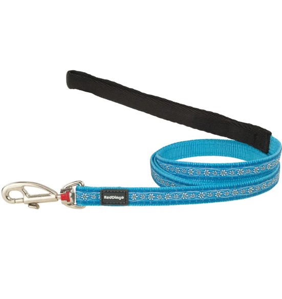 Текстильный поводок и шлейка для кошек с дизайнерским принтом Daisy Chain Turquoise (Red Dingo)
