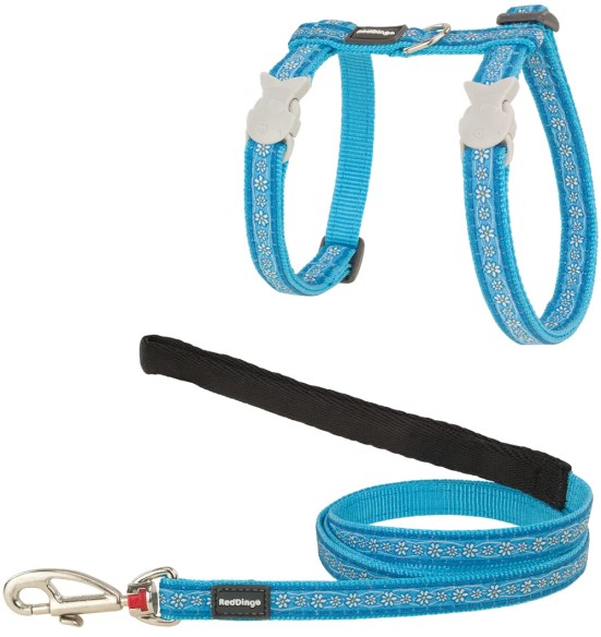 Traksid ja jalutusrihm kassile, disainmustriga Daisy Chain Turquoise (Red Dingo)