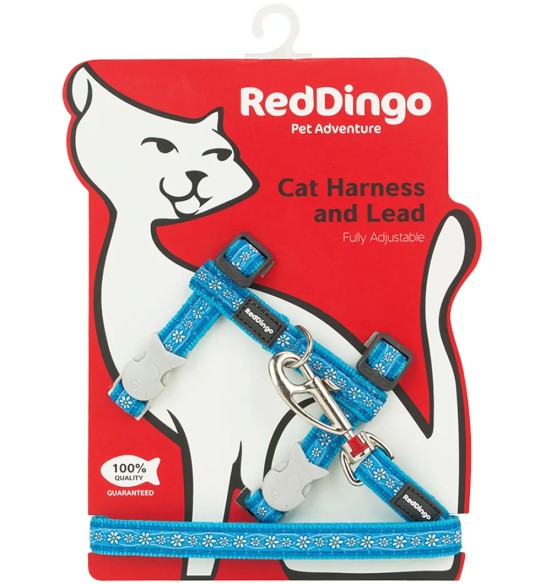 Traksid ja jalutusrihm kassile, disainmustriga Daisy Chain Turquoise (Red Dingo)