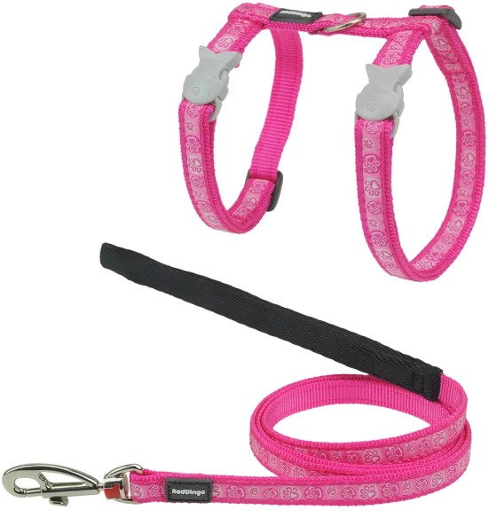 Traksid ja jalutusrihm kassile, disainmustriga Paw Impressions Hot Pink (Red Dingo)