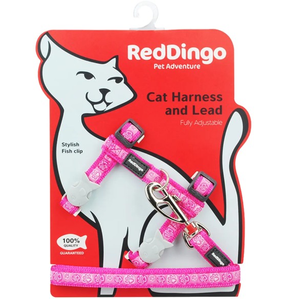 Traksid ja jalutusrihm kassile, disainmustriga Paw Impressions Hot Pink (Red Dingo)