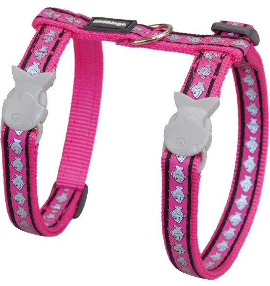 Traksid ja jalutusrihm kassile, helkurmustriga Reflective Fish Hot Pink (Red Dingo)