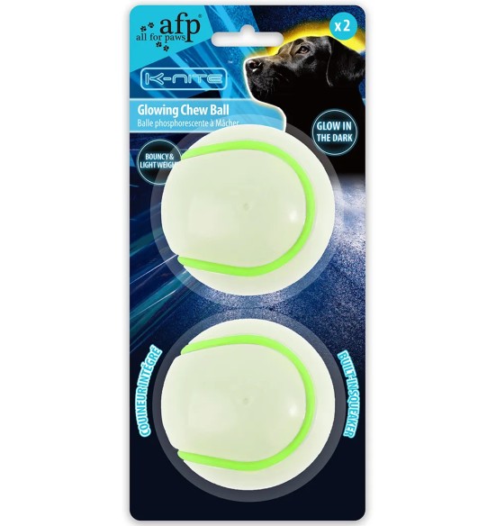 Koera mänguasi, tennisepallid 2 tk, pimedas helendav Glowing Tennis Ball (AFP - K-Nite)