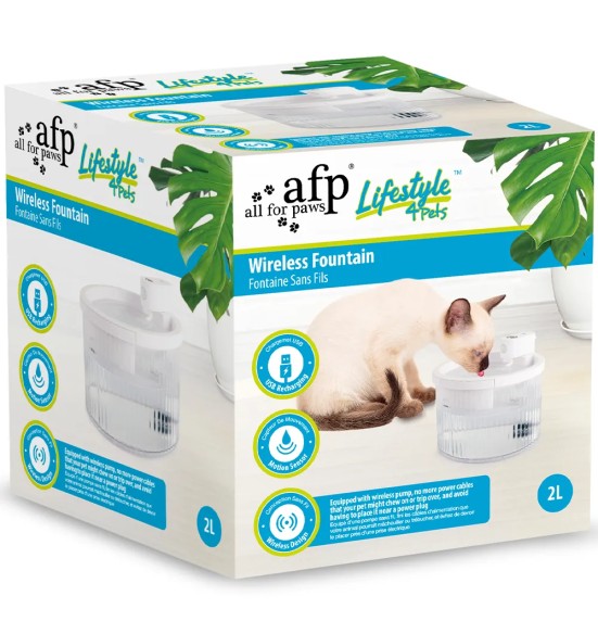 Kassi purskkaev juhtmevaba, USB-laetav, 2 liitrit, Wireless Fountain (AFP - Lifestyle 4 Pets)