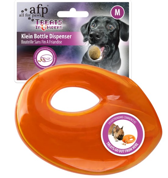 Maiustega täidetav koera mänguasi Klein Bottle Dispenser (AFP - Treats In ‘V’ Hiders)