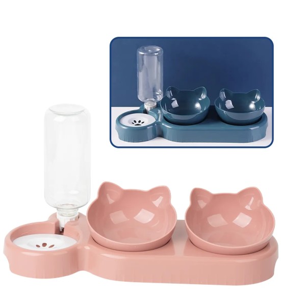 Kolmeosaline kauss koos automaatselt vett doseeriva joogipudeliga, 3 in 1 Pet Bowl (Pawise)