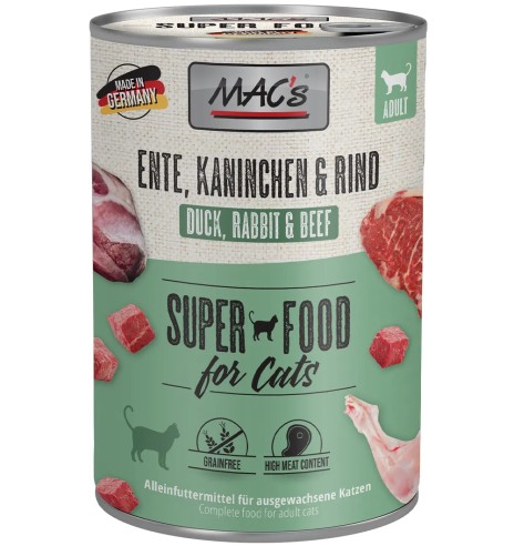 MAC`s консервы для кошек УТКА, КРОЛИК И ТЕЛЯТИНА (Superfood MACs Cat Duck, Rabbit, Beef)