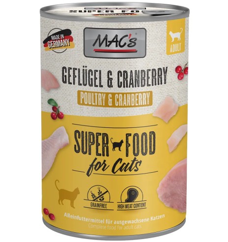 MAC`s консервы для кошек ДОМАШНЯЯ ПТИЦА И КЛЮКВА (Superfood MACs Cat Poultry & Cranberry)