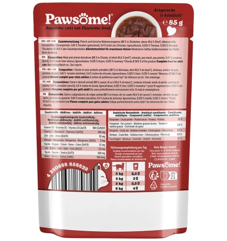 Pawsome! einekotike kassidele, veiseliha tükid...